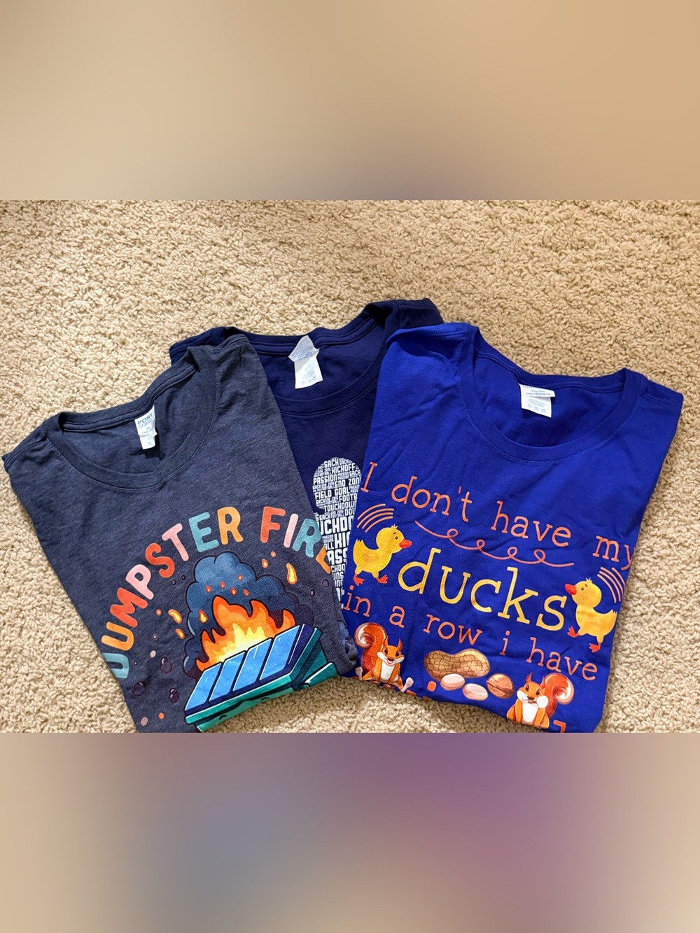 3 Women’s Graphic Blue Short Sleeve Tees. Size XL